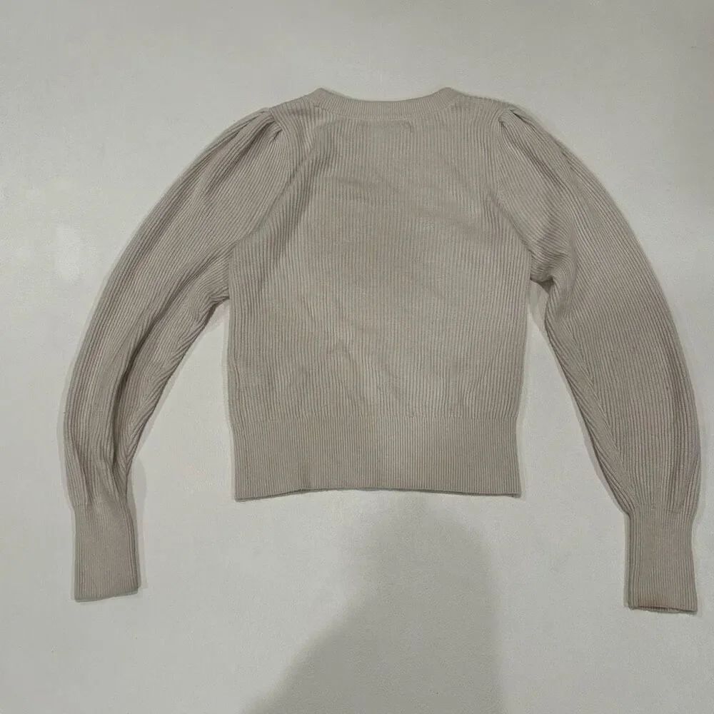 Abercrombie & Fitch Ribbed Puff Sleeve Crop Sweater Size S Neutral Beige
